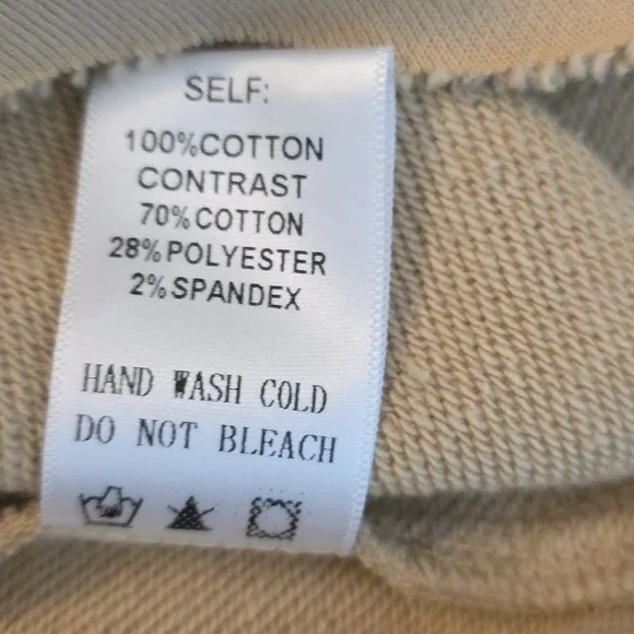 Ces Femme Oversized Cropped Sweatshirt Tan Blue Denim Block Sleeves Small - Picture 14 of 15